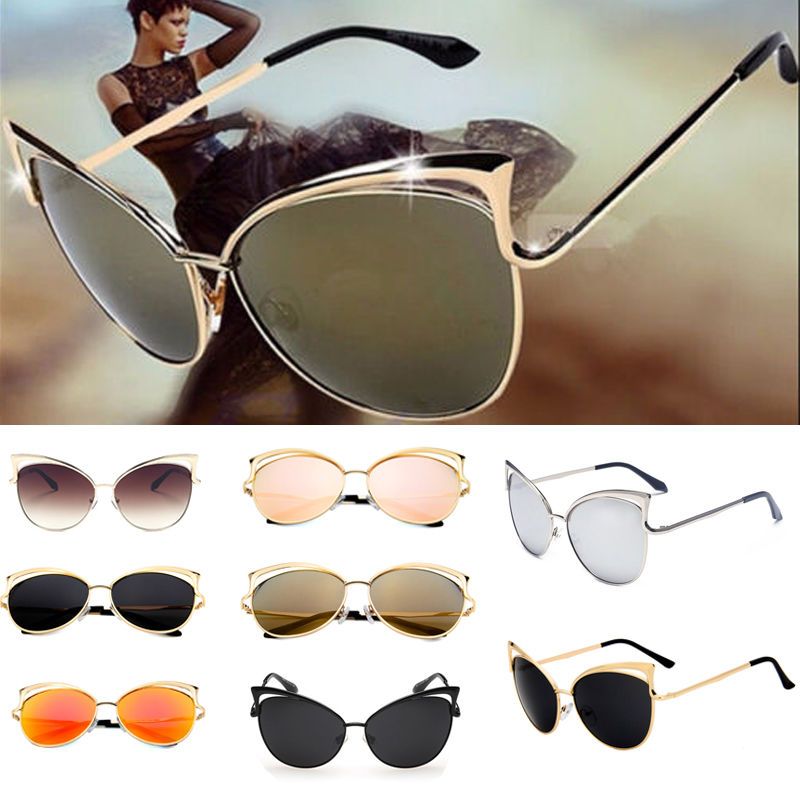 Womens Ladies Retro Vintage Cat Eye Mirror Sunglasses Fashion Eyewear