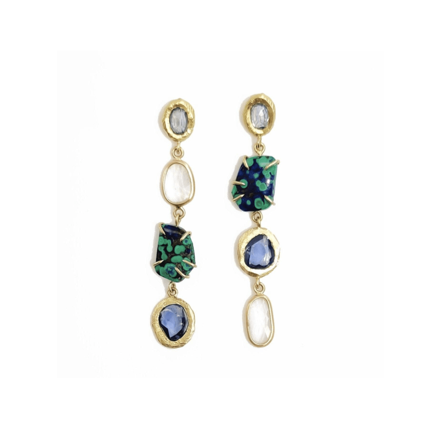 18KT Azurite Malachite and Sapphire Earrings
