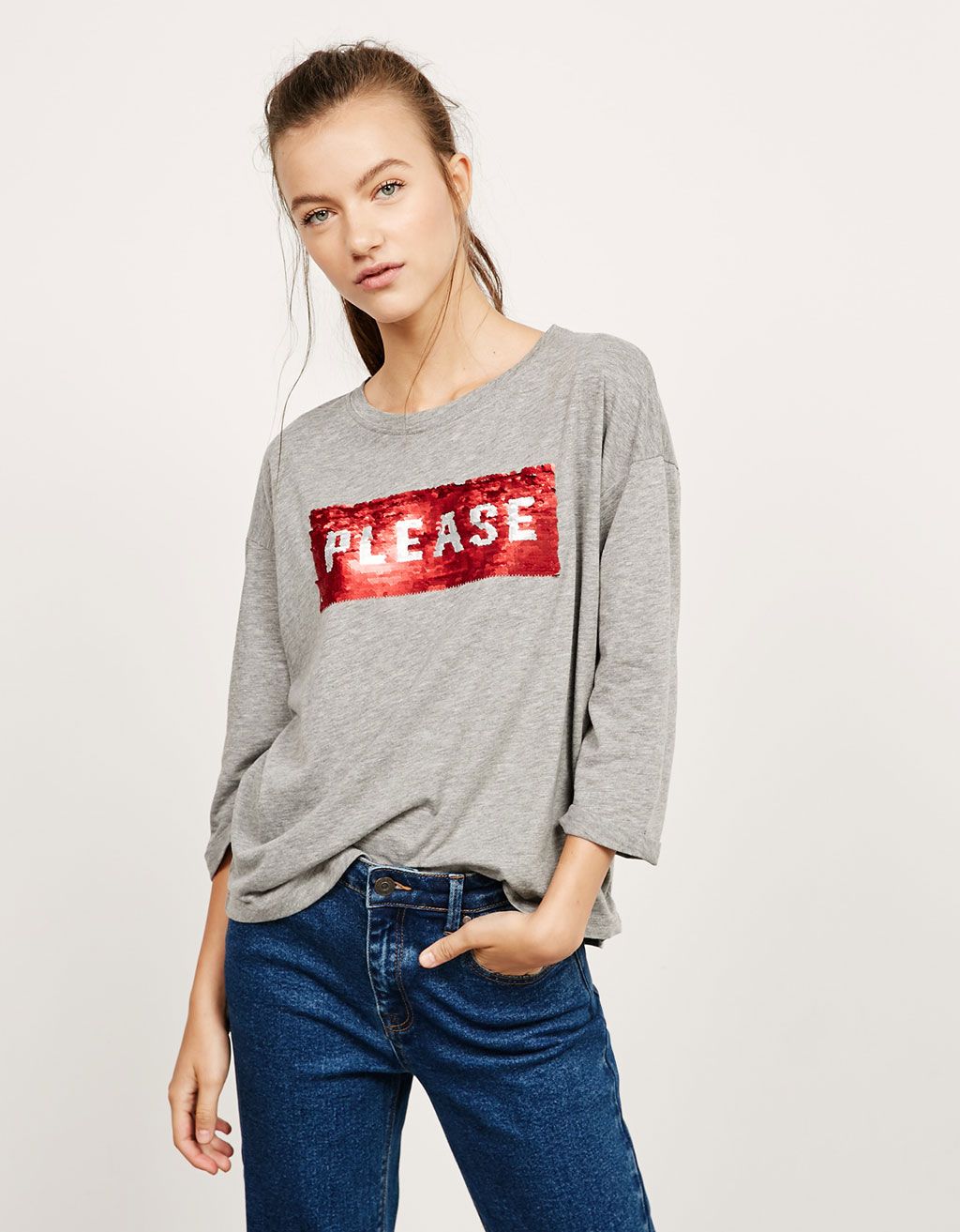 Bershka Turkey Reversible Sequins Text Top Moda Stilleri Nakis