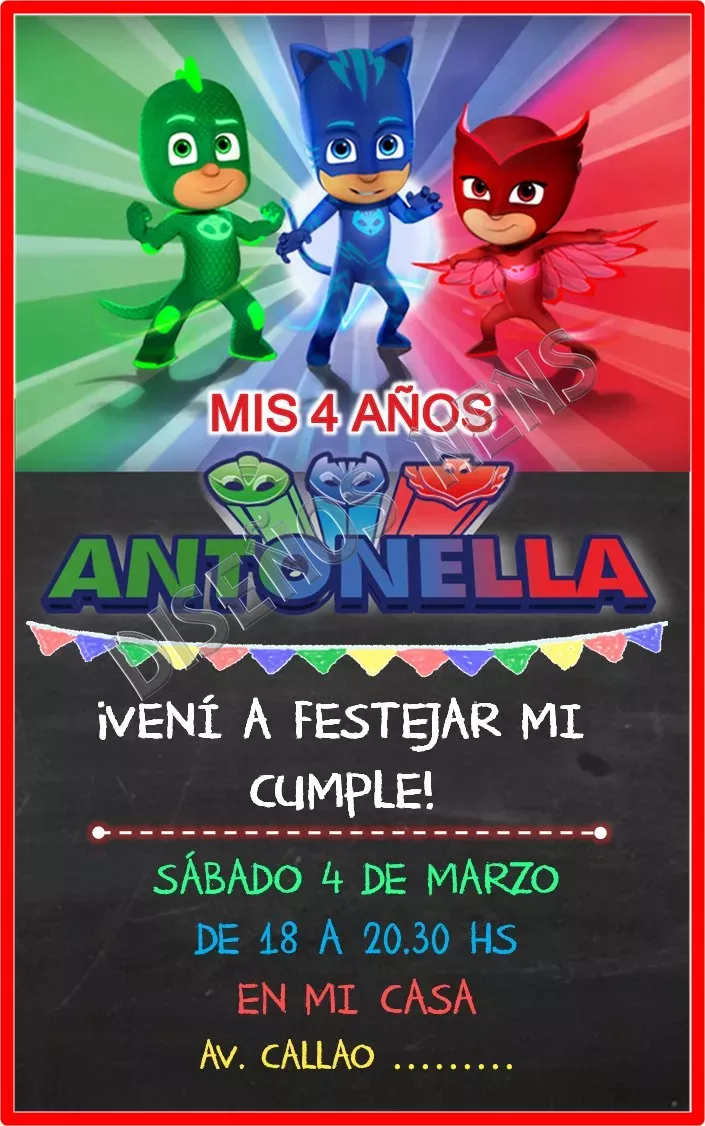 pj masks invitación digital