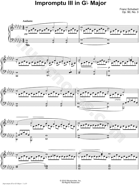 print and download impromptu no 3 in gb major sheet music composed schubert impromptus sheet music