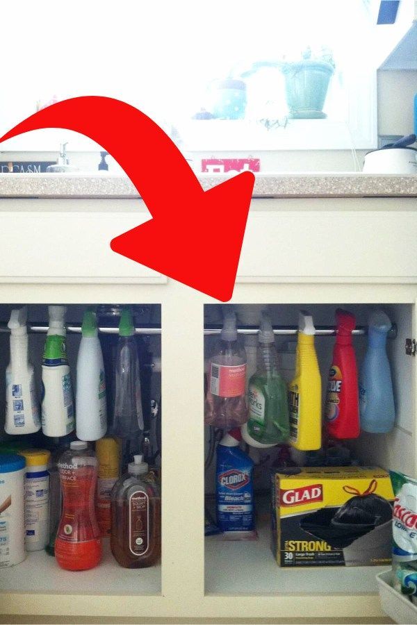 small apartment kitchen storage ideas - Use a Cheap Tension Rod Under The Sink