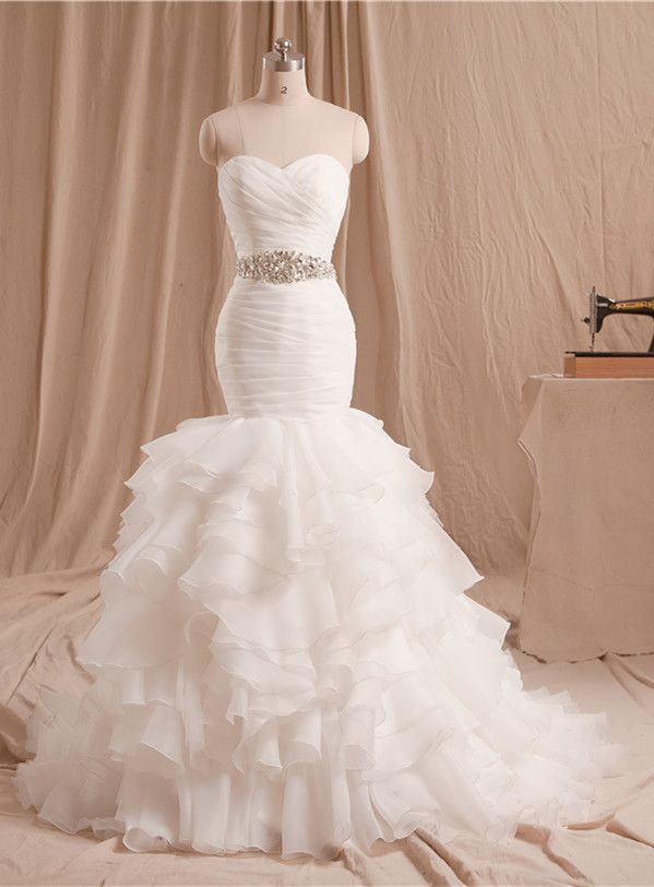 ruffle fishtail wedding dress