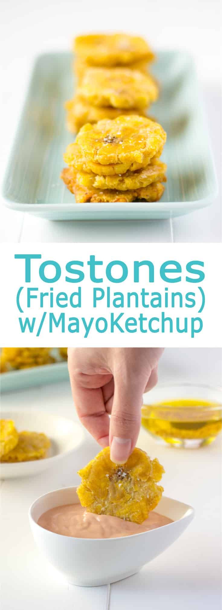 Puerto Rican Tostones (Fried Plantains) with 2 dippings Puerto Rican Tostones (Fried Plantains) with 2 dippings