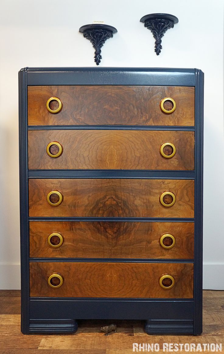 Art Deco Waterfall Dresser With Round Bakelite Drawer Pulls Awesome Art Deco Waterfall Dresser With Round Bakelite Drawer Pulls Awesome Front Refinished