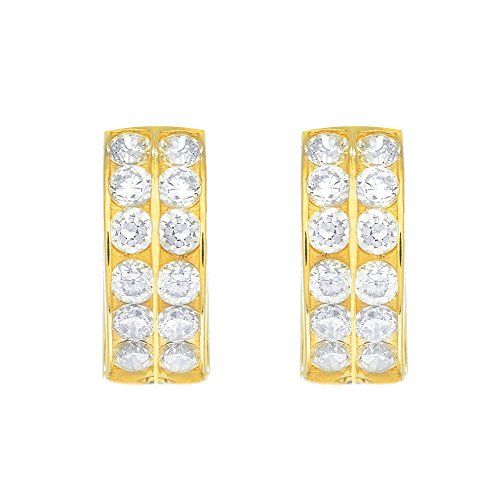 14k Real Yellow Gold Huggie Two Rows Cubic Zirconia Cubic Zirconia 10mm Hoop Hoops Earrings Details Can Be Found By Clic Earrings Yellow Gold Hoop Earrings