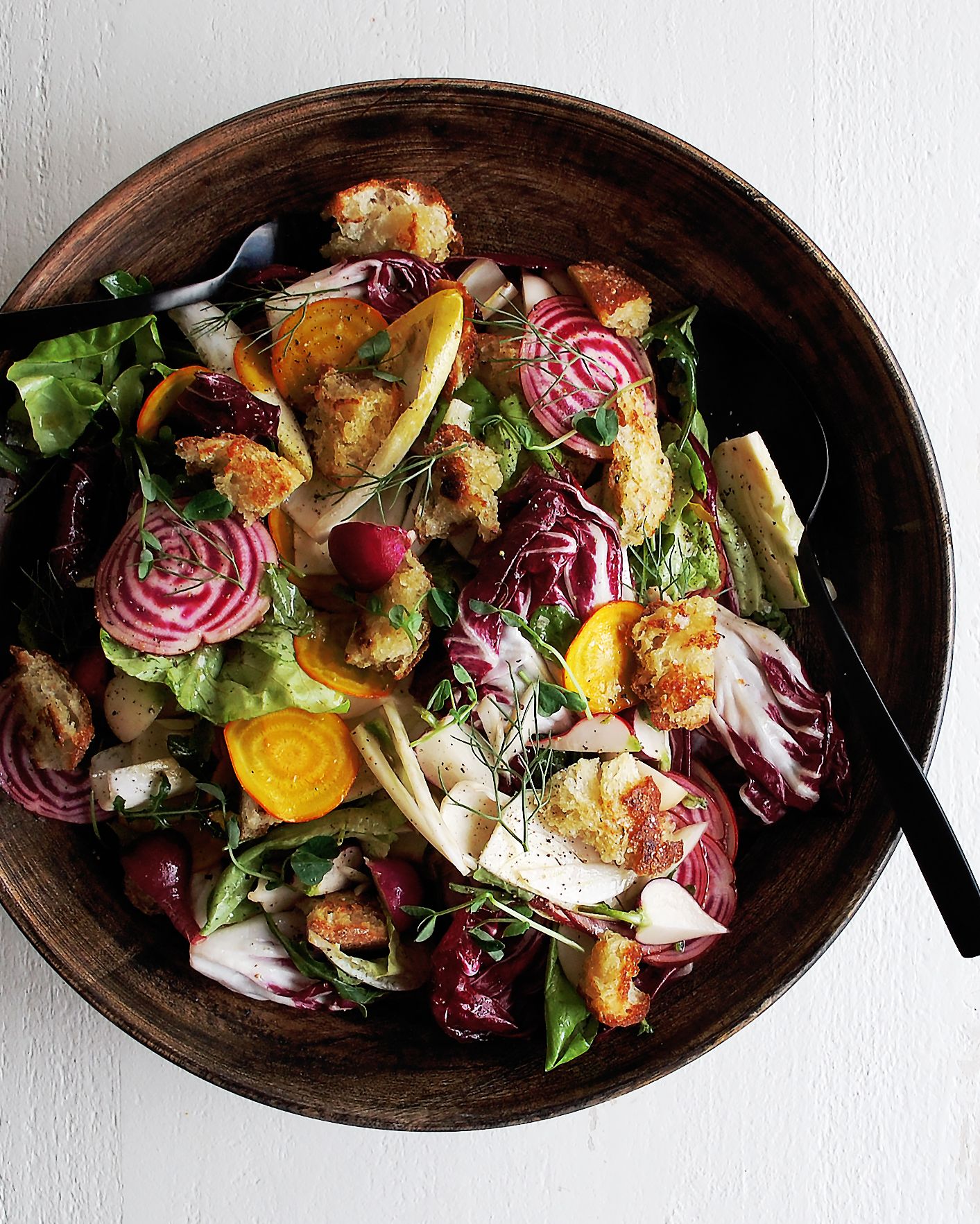 Rustic Winter Salad with Sherry Vinaigrette & Torn Croutons