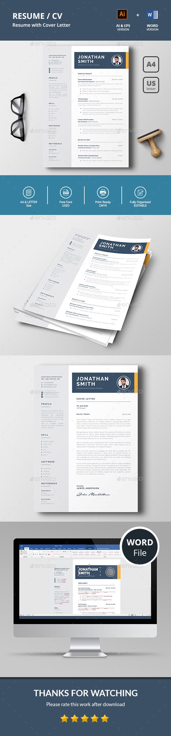 Resume / CV Template Vector EPS, AI Illustrator, MS Word