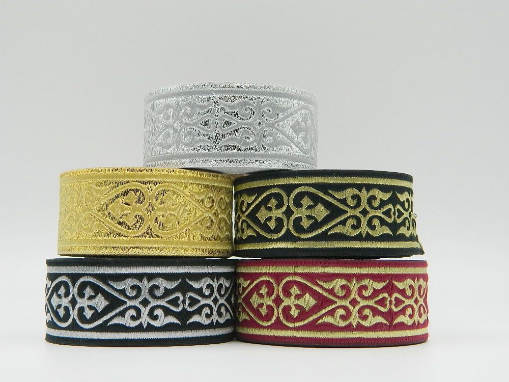 0,79 €//m 10m Jacquard Borte Mittelalter//Larp 33mm Breit Schwarz//Silber