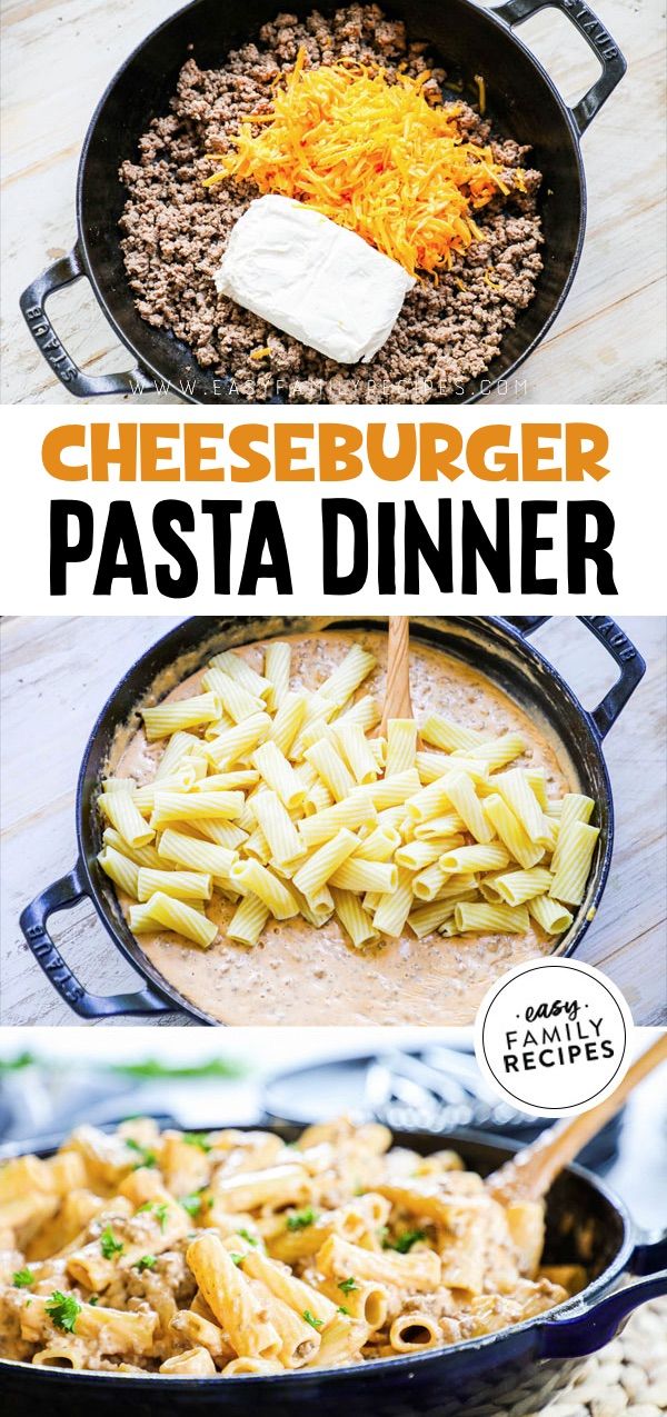 Cheeseburger Pasta is one of our favorite family meals! It is yummy, creamy, and comforting. Packed with two kinds of cheese, ground beef and tender pasta. It comes together in just one pan and packs a powerful punch for taste! Your entire family including your picky eaters will love this simple meal made with just a few cheap ingredients. Move over Hamburger Helper… homemade cheeseburger Pasta is here to stay! This easy dinner recipe will soon be part of your weekly meal plan. Kids LOVE it! Beef Recipes Easy Dinners, Ground Beef Recipes For Dinner, Dinner Recipes Easy Quick, Yummy Dinners, Recipes Dinner, Chicken Recipes, Pasta Recipes With Ground Beef, Ground Meat Crockpot Recipes, Easy Pasta Meals