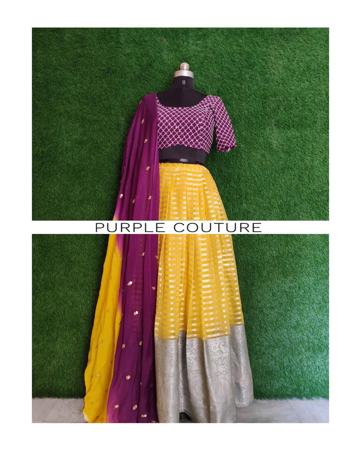 Stunning Yellow And Silver Color Combination Lehenga And Purple Color Blouse With Net Dupatta Leheng Lengha Blouse Designs Stunning Dresses Half Saree Designs Stunning Yellow And Silver Color Combination Lehenga And Purple Color Blouse With Net Dupatta Leheng Lengha Blouse Designs Stunning Dresses Half Saree Designs