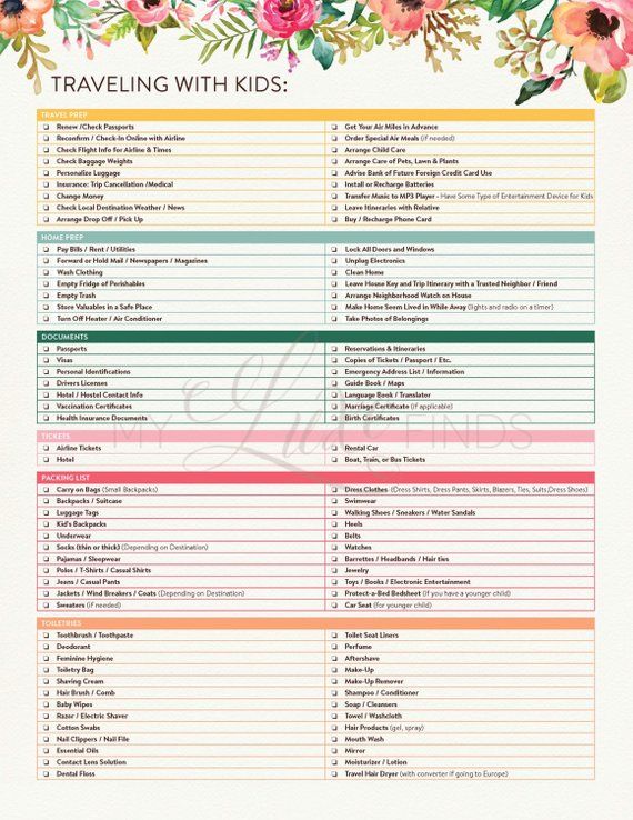 Summer Vacation Traveling with Kids Checklist Printable Travel with