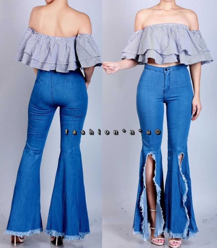 bell bottom jeans with slits