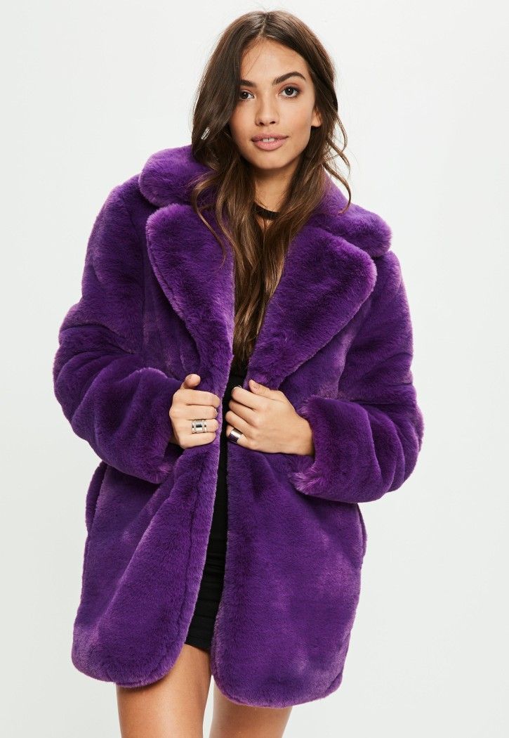 Fur Coat Outfit, Coat Outfits, Colorful Fur Coat, Purple Rain Coat, Fur ...