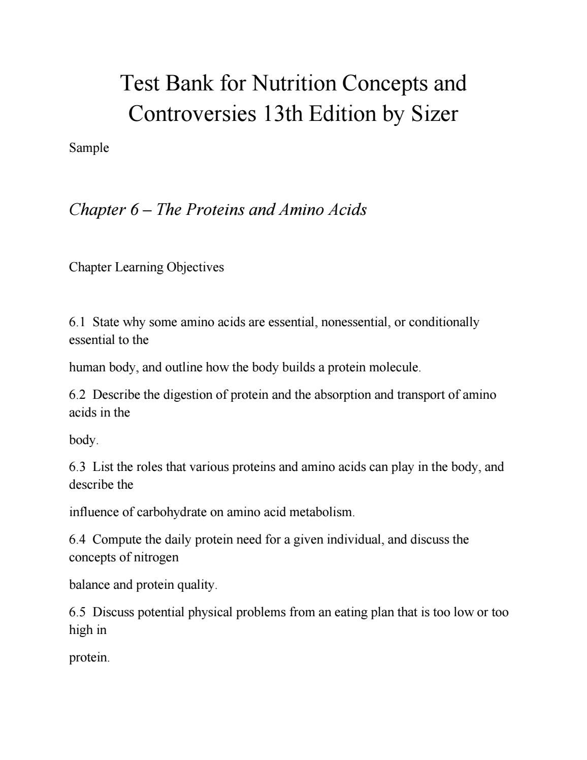 Test bank for nutrition concepts and controversies 13th edition by sizer Concept, Nutrition, Diet