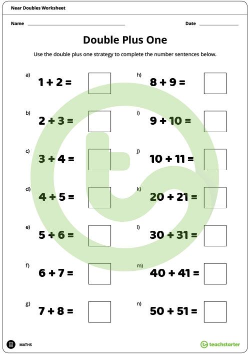 Double Plus One Worksheet Teaching Resource Teach Starter