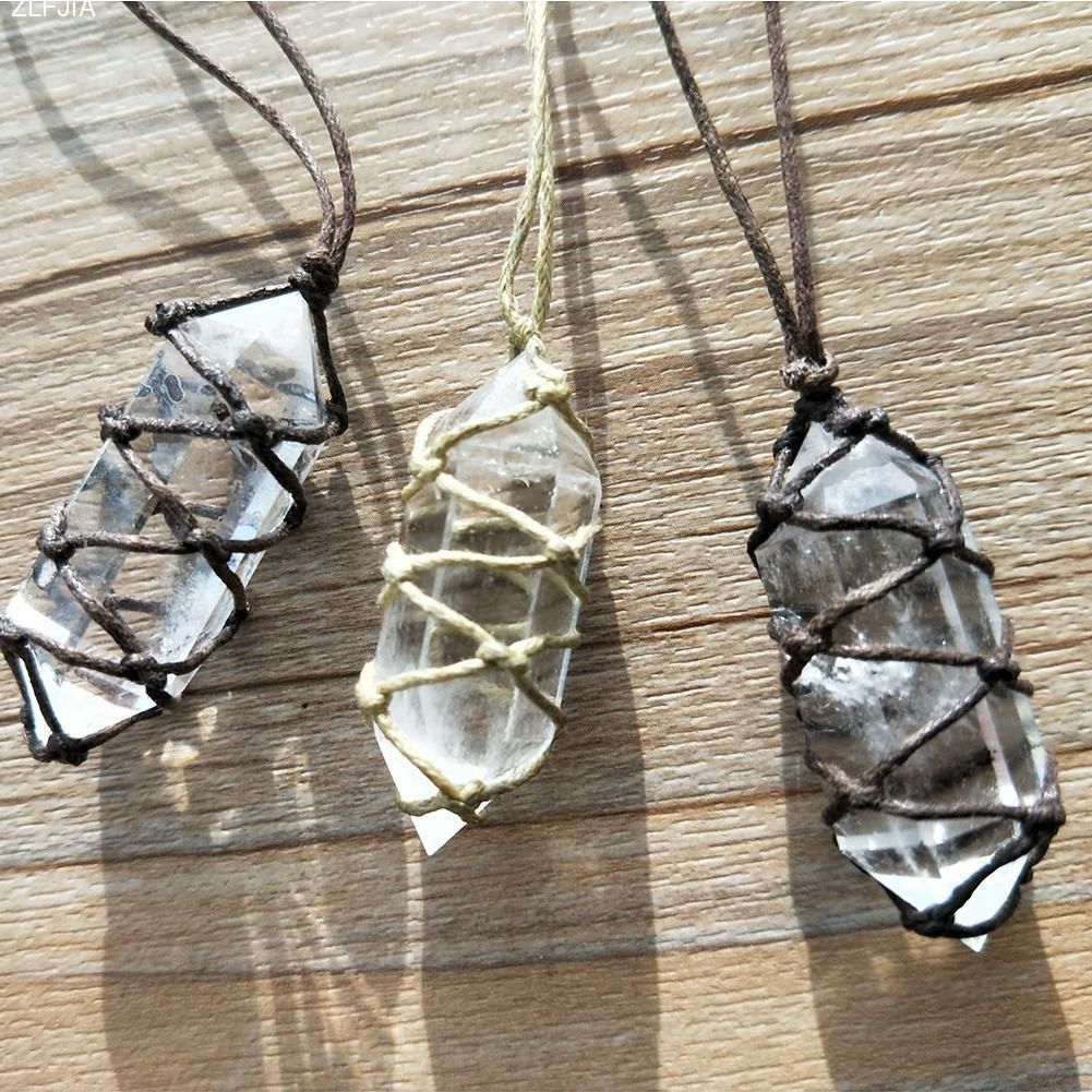 Hexagonal Natural Quartz Stone Crystal Pendant Manual Fluorite Necklace Women