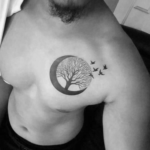 Circle Tree Of Life Upper Chest Birds Flying Mens Black Ink Tattoo Design Id Birds Black Chest Circle In 2020 Tree Of Life Tattoo Black Ink Tattoos Life Tattoos