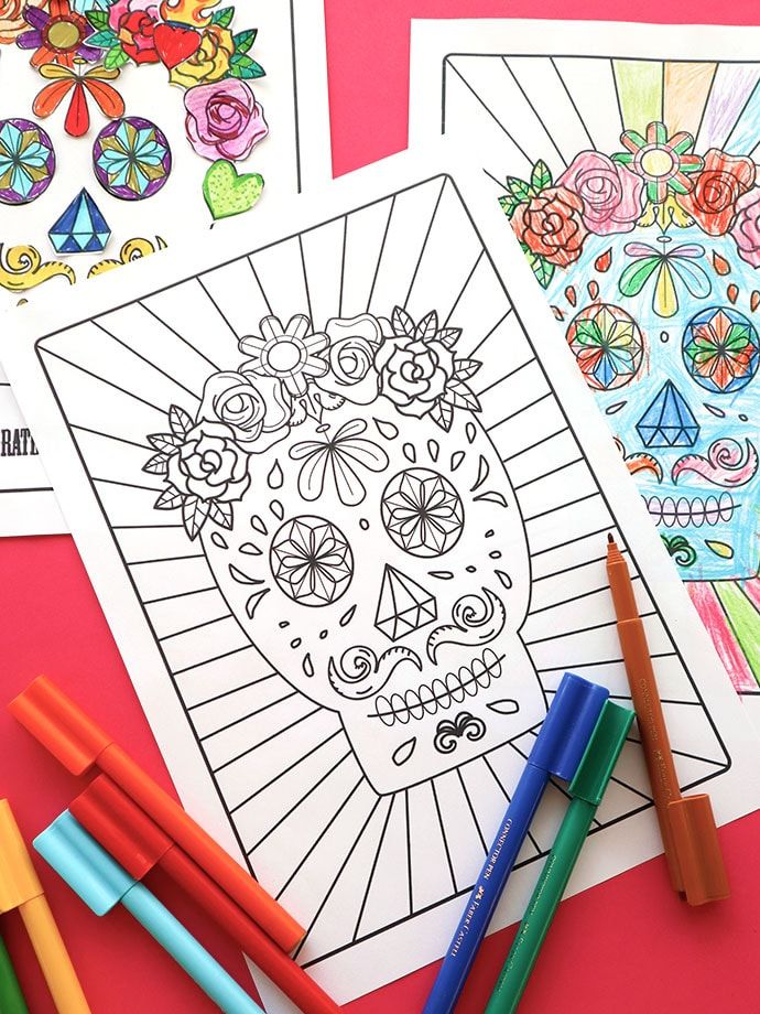 Download Free Halloween Printable: Day of the Dead Sugar Skull Colouring Page | Day of the dead diy ...