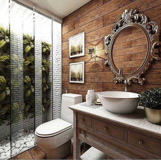 Bom dia! Lavabo rústico com detalhes sofisticados! Amamos a bancada em madeira com estilo Bom dia! Lavabo rústico com detalhes sofisticados! Amamos a bancada em madeira com estilo