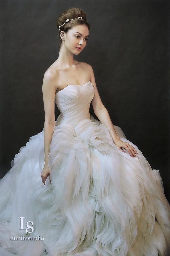 LS1/ Alice/ Ball gown ruffle skirt with draped bodice / | Wedding dress chiffon, Wedding dresses