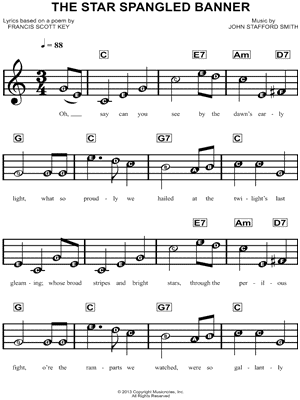 star spangled banner sheet music for beginners notes are marked trumpet beginner sheet music