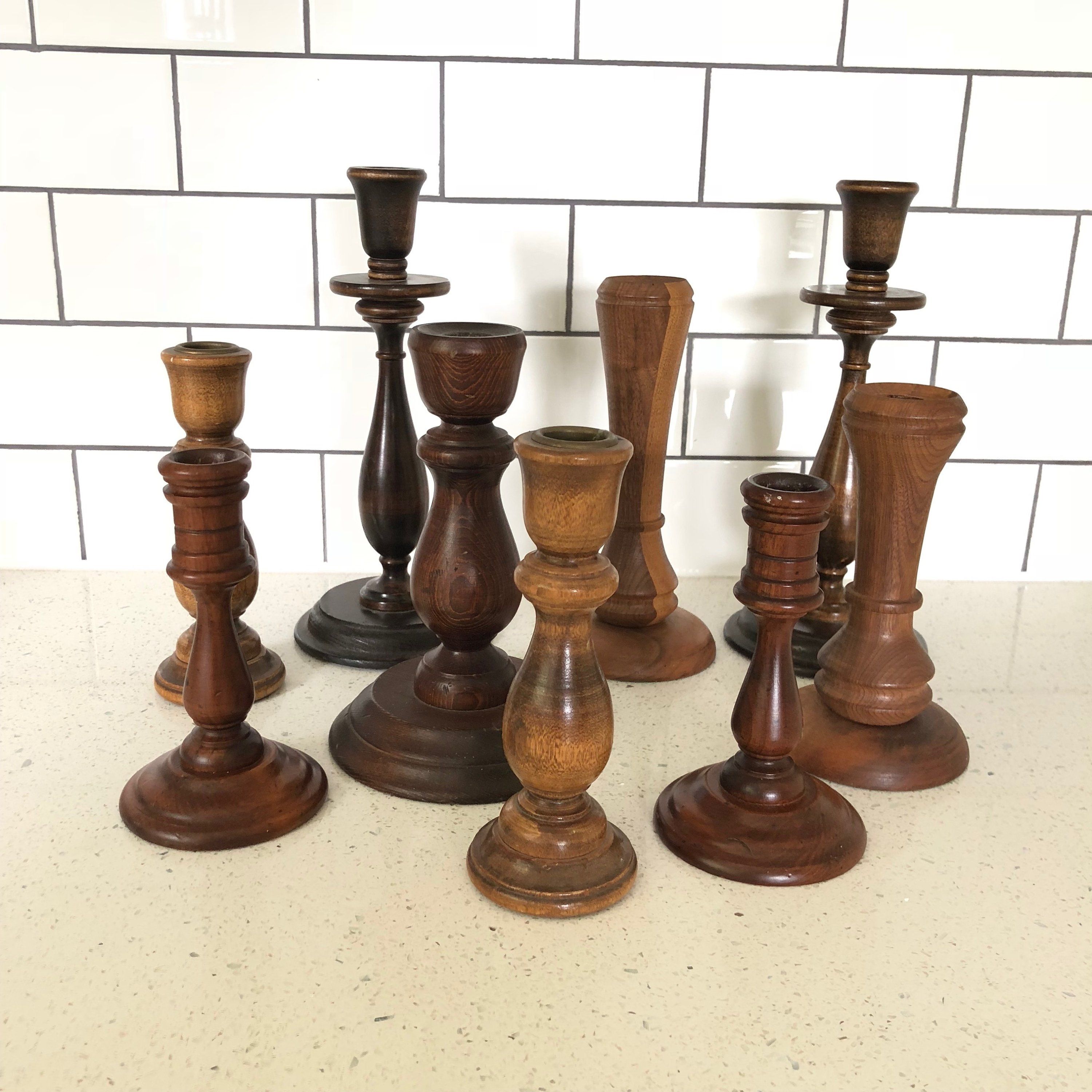Set of 9 Wooden Candleholders Turned Wood Candlestick Holder Etsy