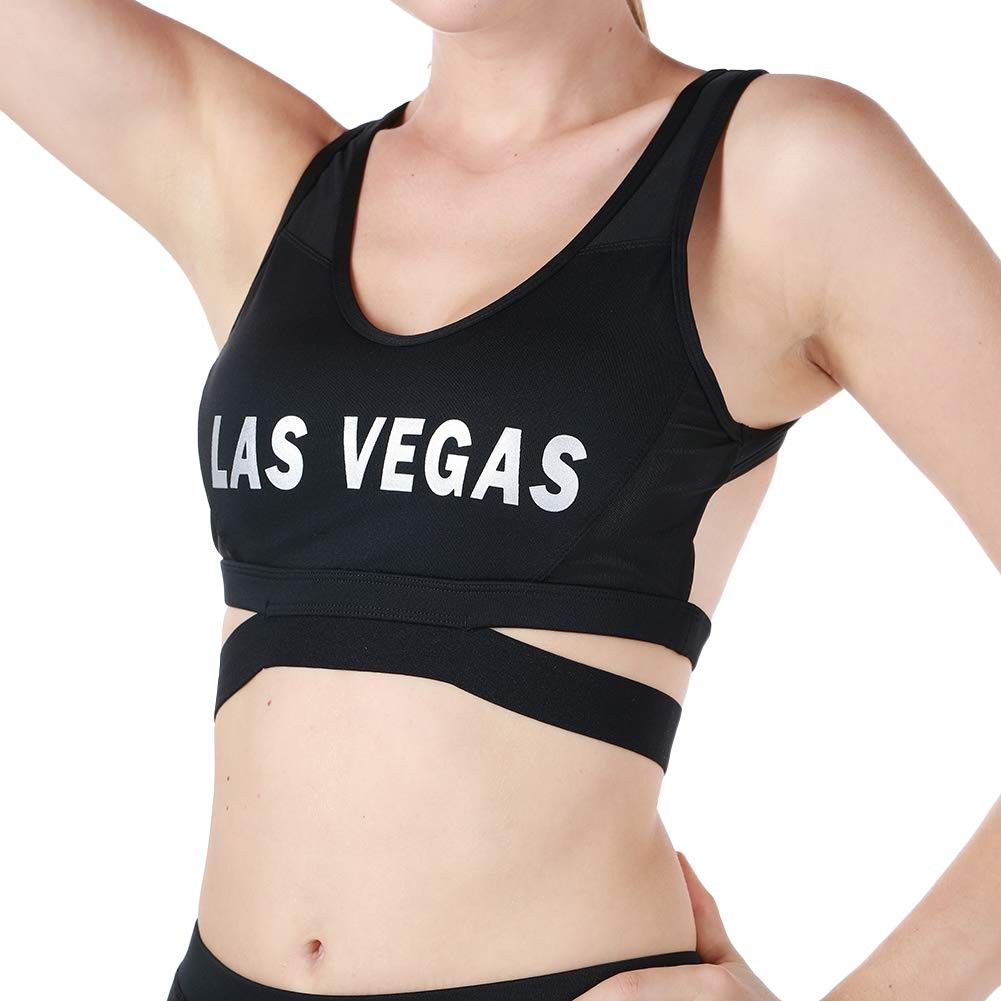 Yoga Bra Padded Power Stretch Women Sports Workout Gym Activewear Fitness Racerback - Black - CM18LX...