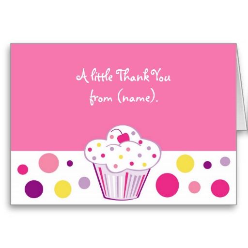 Cupcake Cherry Birthday Thank You Note Cards Birthday Thank You Notes, Thank You Note Cards, Custom Thank You Cards, Smudging, Paper Texture, Cupcake, Cherry, Polka Dots, Free Design