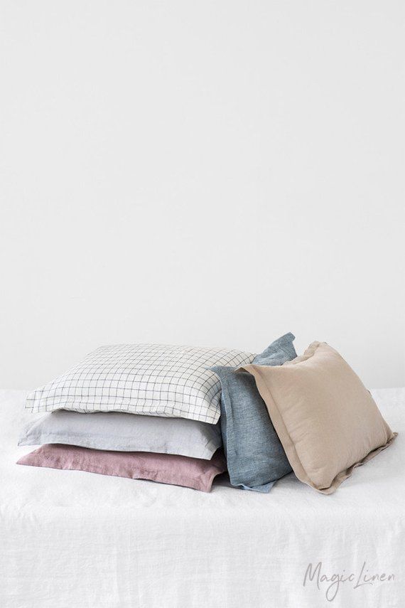 Blue Striped Linen Pillow Sham Oxford Pillowcase Standard Queen Blue Striped Linen Pillow Sham Oxford Pillowcase Standard Queen King Custom Size Cover