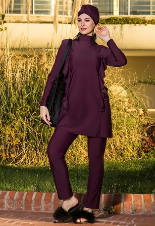 Flowing Bordo Puskullu Tesettur Mayo A514 Mayolar Moda Stilleri Giyim