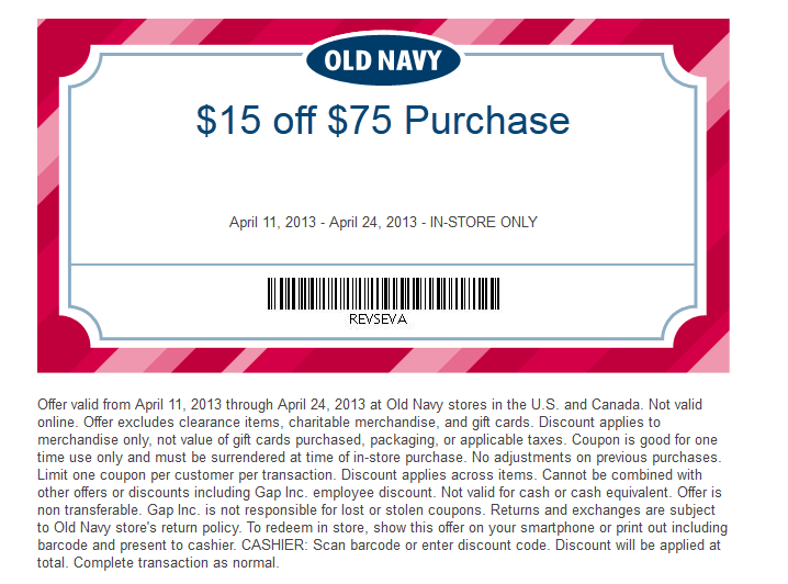 Aged Armed forces Printable Discount coupons: $15 off $75 (Printable picture regarding Old Navy Printable Coupon named Aged Army Printable Discount coupons: $15 off $75 (Printable
