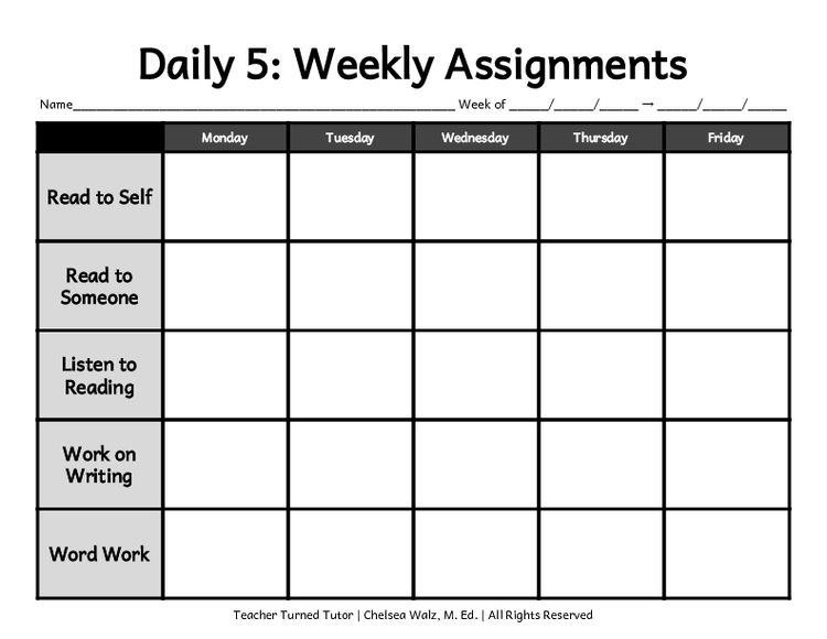 daily 5 weekly assignments landscape format teacher turned weekly assignments