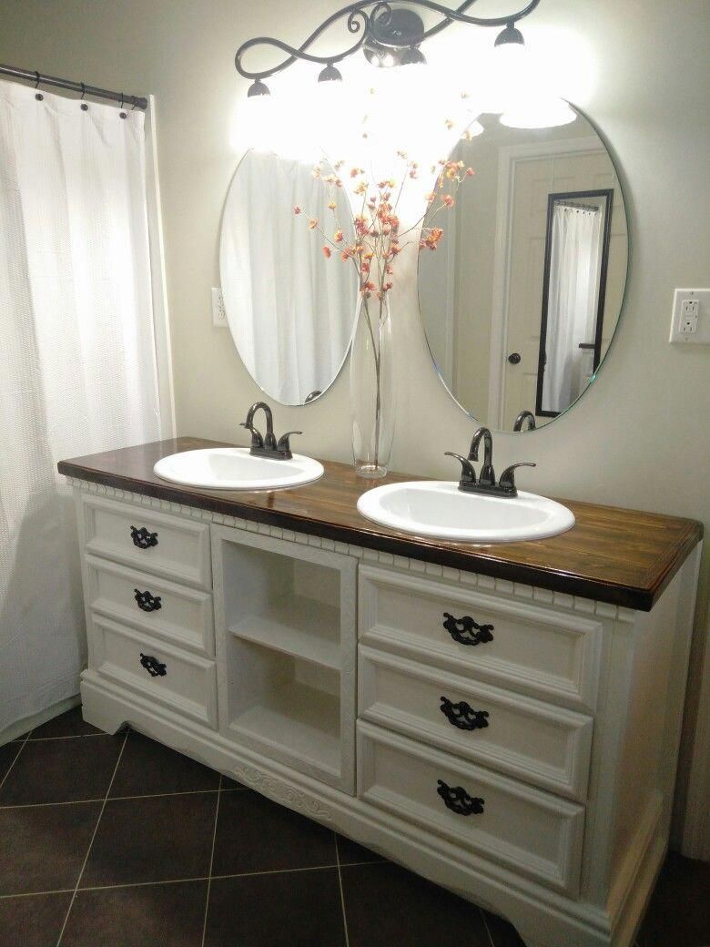 Diy Dresser Turned Into Double Sink Vanity Bathroomvanity Bathroom Remodel Vanities Rustic Bathroom Vanity Remodel, Dresser Turned Into Double Vanity