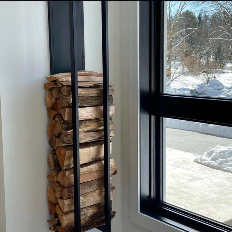 ELEGANT WALL FIREWOOD Rack With Wall Protector/ Metal Plate | Etsy Wood Stove Wall, Wood Burning Stove Corner, Wood Stove Hearth, Wood Burning Stoves Living Room, Wood Stove Fireplace, Fireplace Hearth, Wood Burning Fireplace, Cabin Fireplace Ideas, Wood Burning Stove Decor
