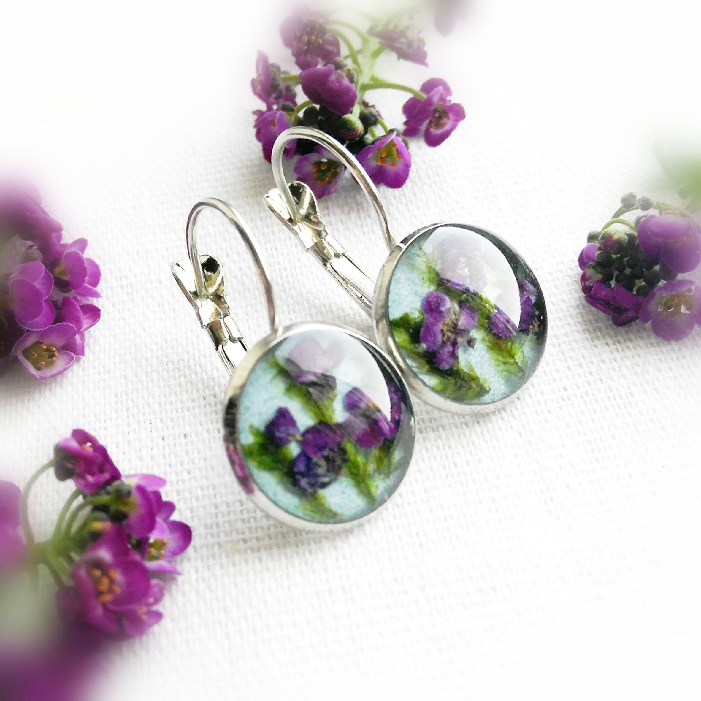 Resin earrings with dried flowers Etsy
