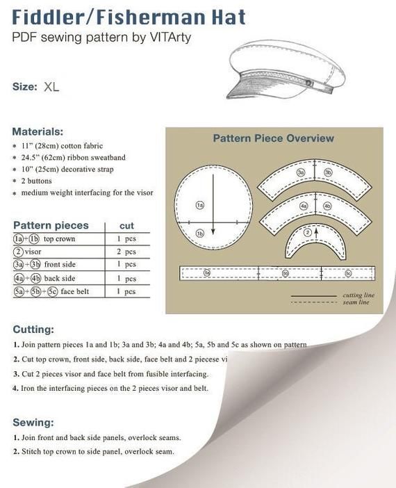 Hat pattern pdf Cap sewing pattern Instructions Download, Size XL