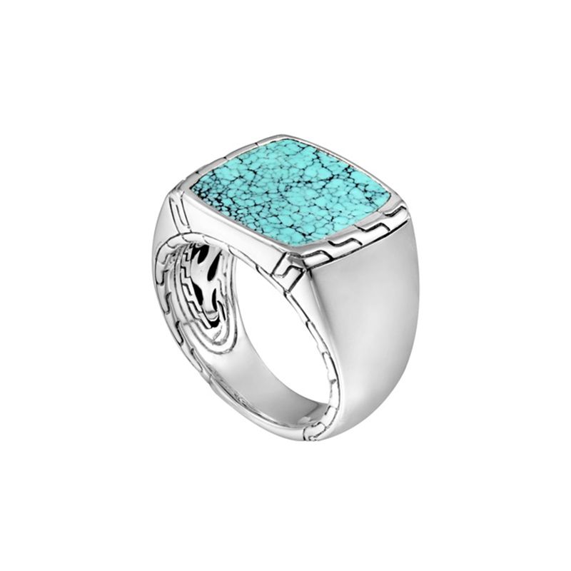 John Hardy Men S Batu Classic Chain Signet Ring With Turquoise And Black Matrix Mens Turquoise Rings Signet Ring Men Unique Mens Rings