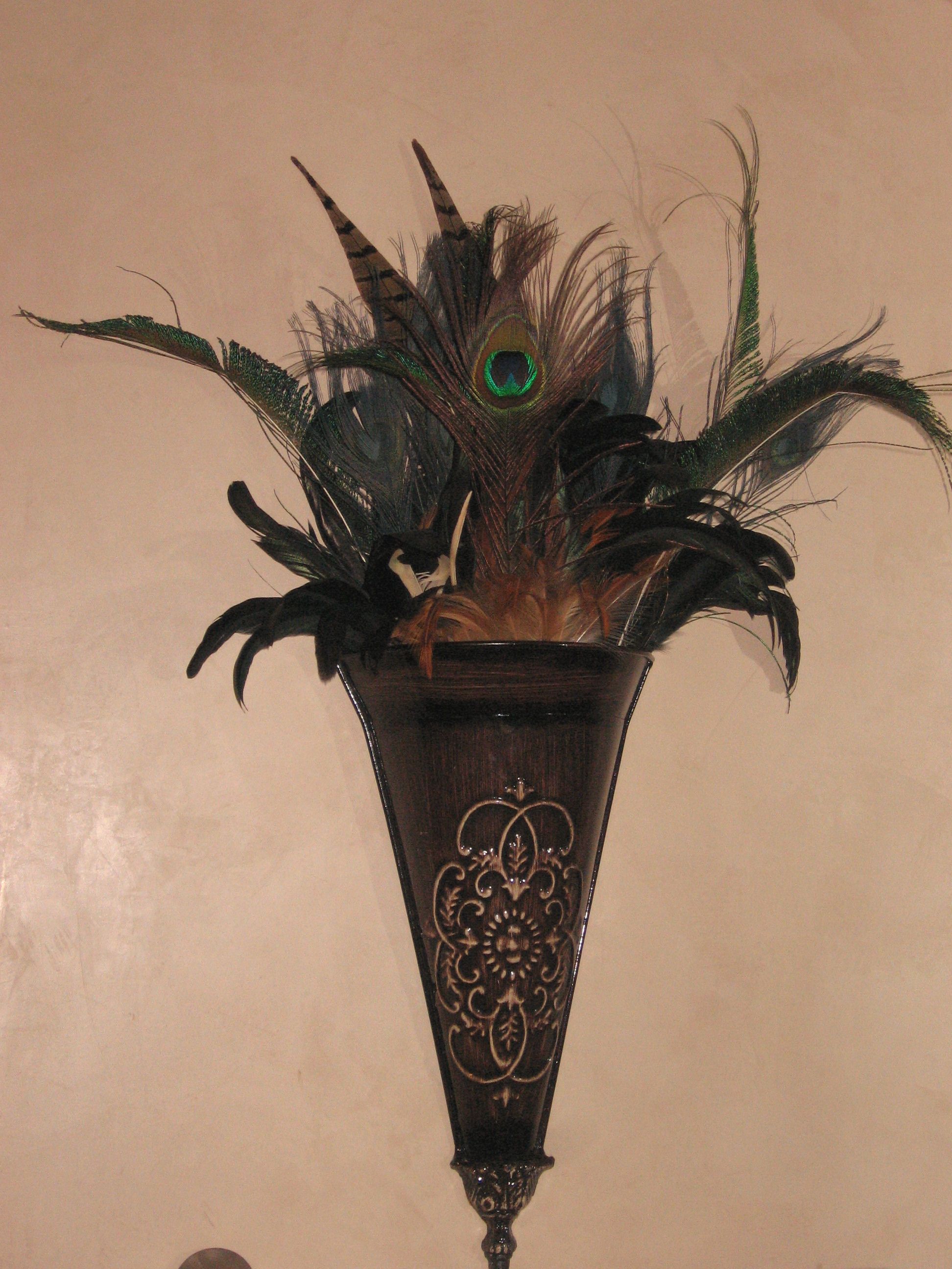 Bird feather wall decor put together from Hobby Lobby. Feather wall