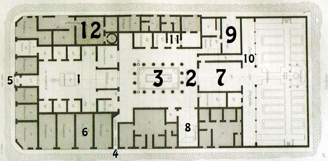 Pianta della casa di pansa a pompei 1 atrium, 2 peristylium, 3 ... Pianta della casa
