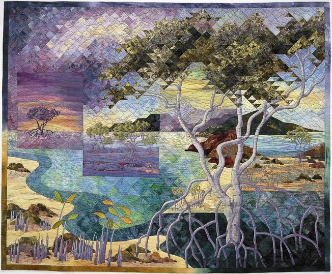 Lightening On Deep Blue Cotton Naturescape Landscape Fabric Art Quilting