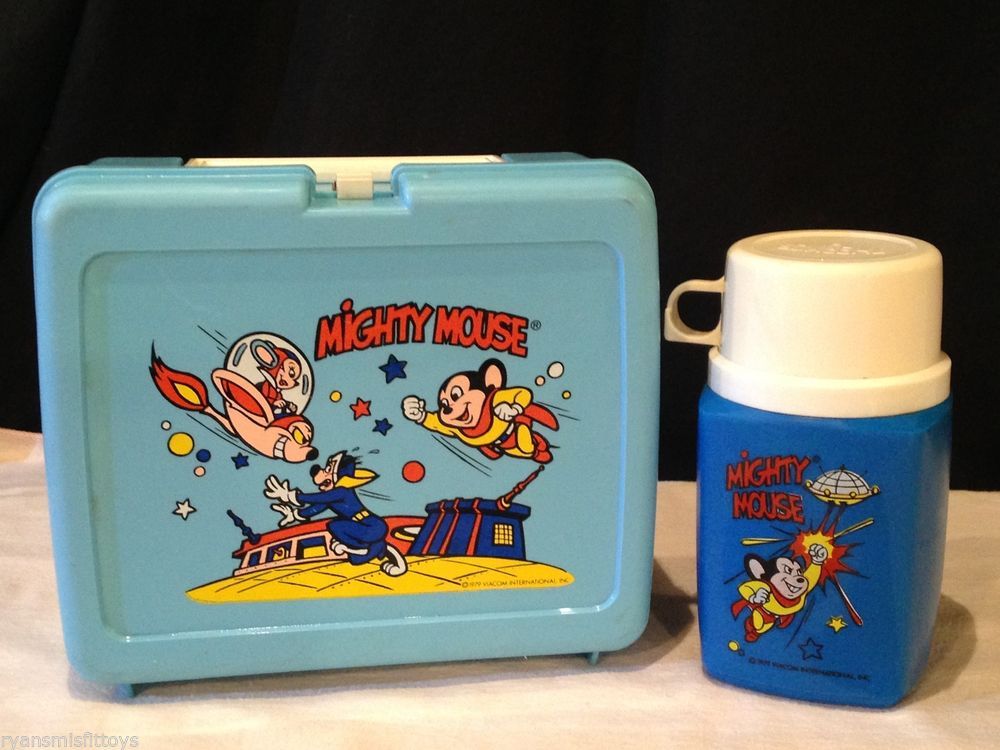 Vintage 1979 MIGHTY MOUSE Plastic Lunch Box Thermos By THERMOS Lunch 
