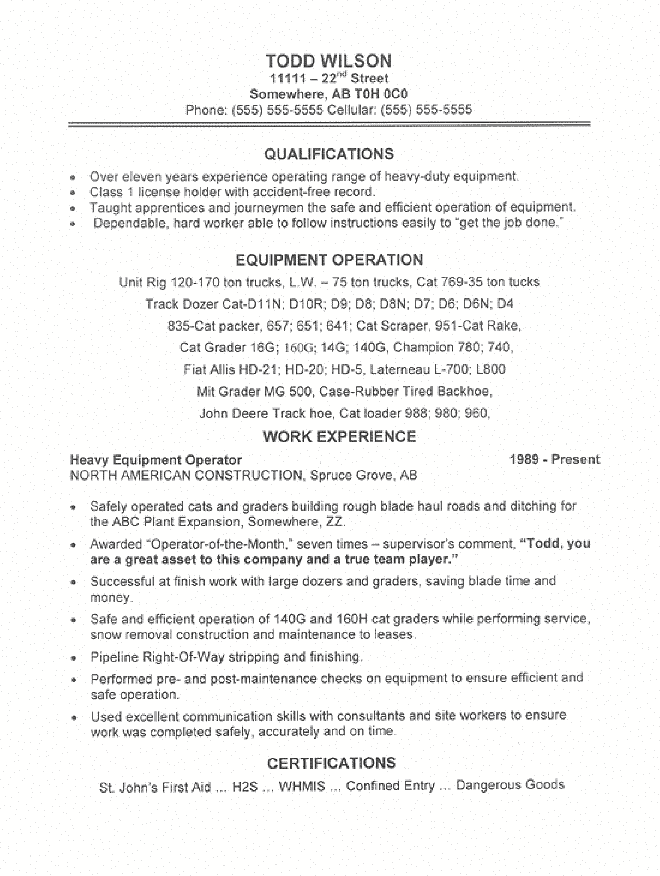 resumes for excavators equipment operator resume sample all resume building service