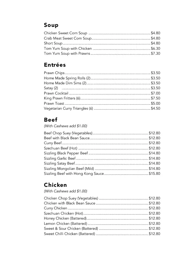 Scanned Menu For Kowloon Kitchen Sweet Corn Soup Chicken And Sweetcorn Soup Tom Yum Soup