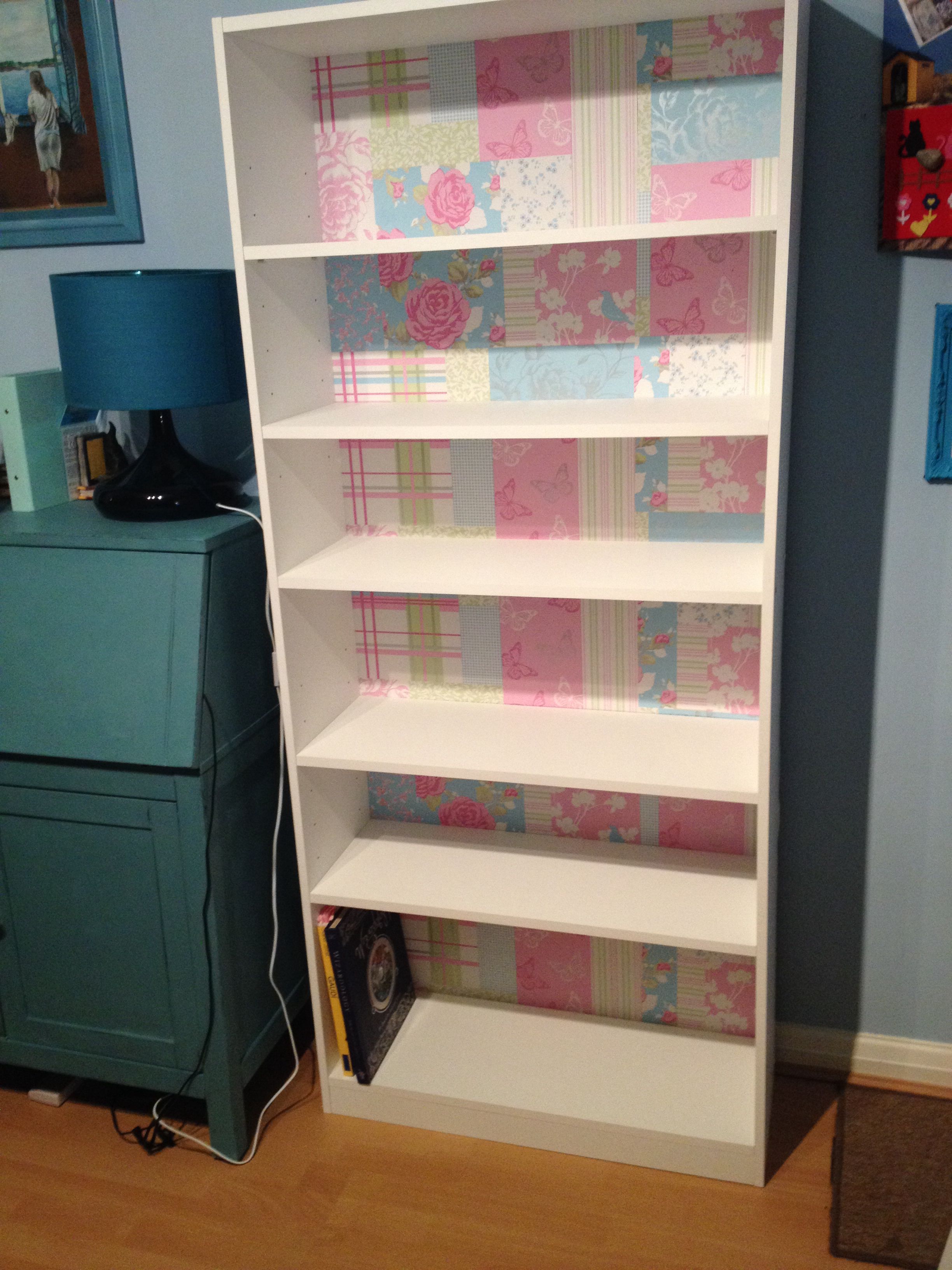 Argos Maine White Bookcase Make Over With Patchwork Wallpaper Lining Argos Maine White Bookcase Make Over With Patchwork Wallpaper Lining