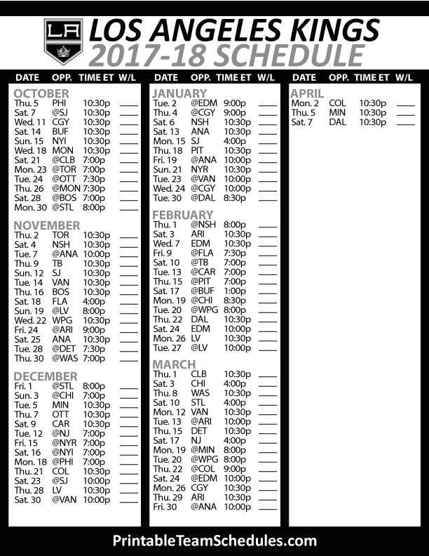 Pin upon NHL Hockey Timetable 2017 - 2018 graphic about Los Angeles Kings Printable Schedule identified as Pin upon NHL Hockey Timetable 2017 - 2018