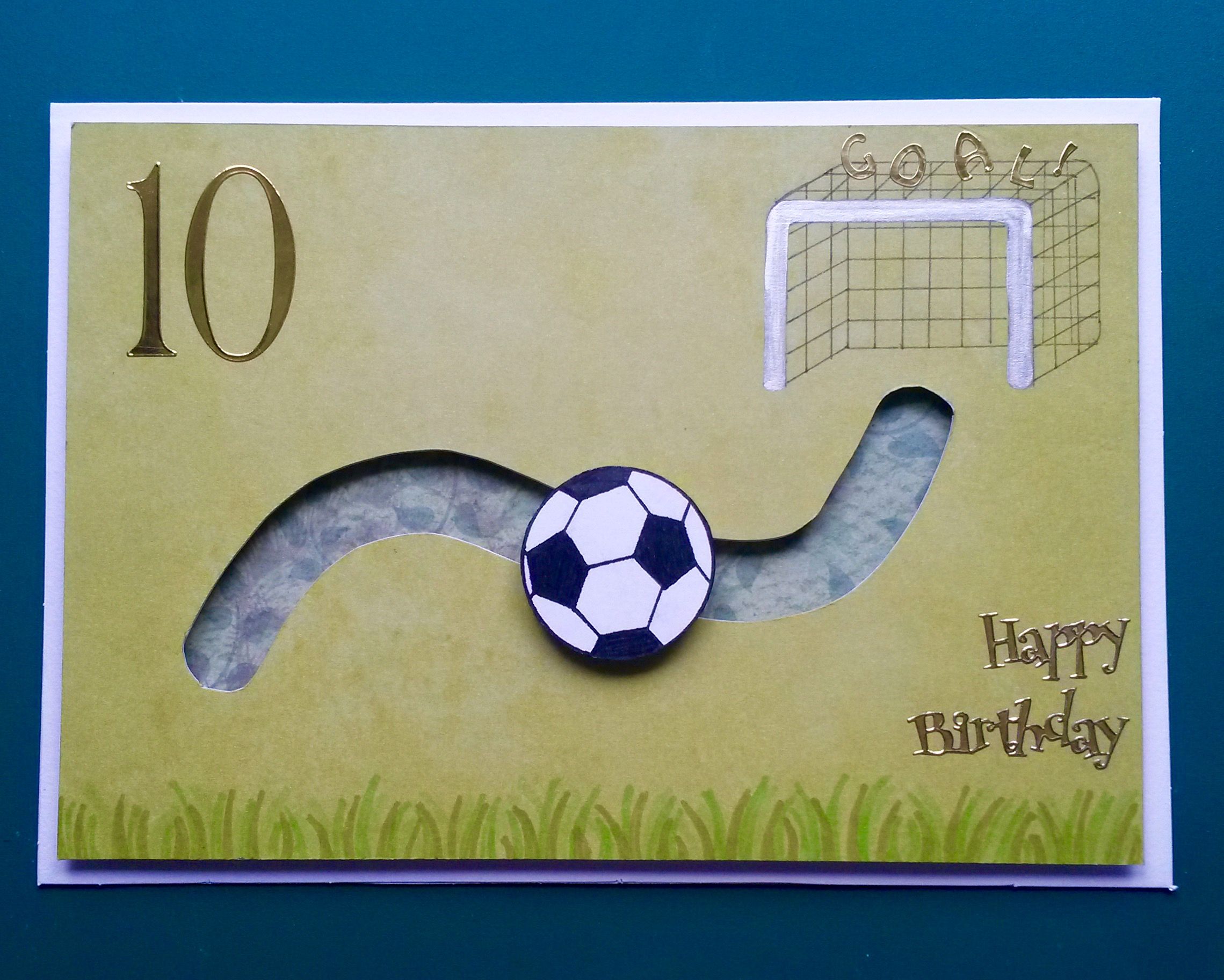Boys birthday card. Kids birthday cards. Football (soccer) slider card. Handmade cards. Hand cut. Birthday Cards For Boys, Bday Cards, Handmade Birthday Cards, Happy Birthday Cards, Birthday Greetings, Greeting Cards Handmade, Boy Birthday, Football Birthday, Birthday Crafts