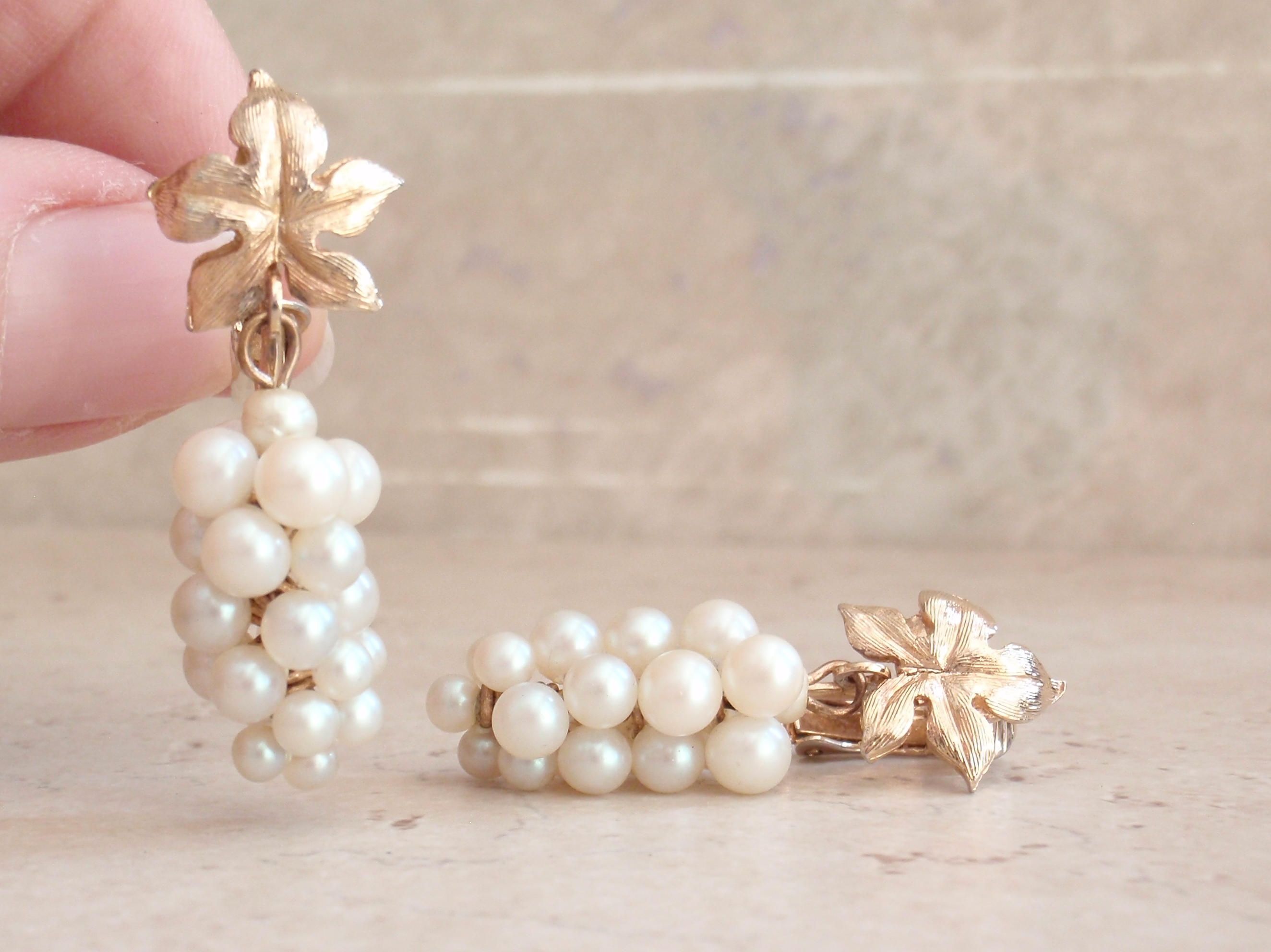 Handmadeed Women Simulated Pearl Grapes Clip on Dangle Earrings Hook Drop Earring Handmadeed Women Simulated Pearl Grapes Clip on Dangle Earrings Hook Drop Earring