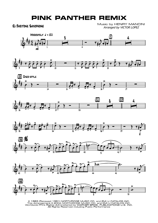the pink panther remix e flat baritone saxophone sheet music by bari sax sheet music