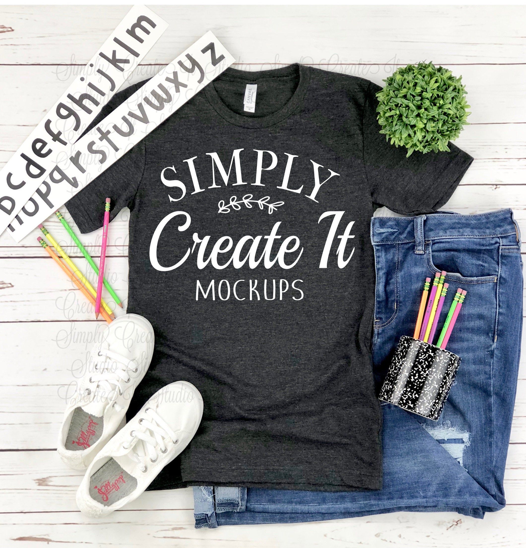 Gray t-shirt mockup Bella Canvas 3001 Dark Heather Grey Mockup Flat Lay mockup Grey unisex adult shirt Bella Mockup
